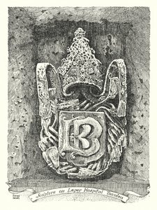 タウントンのハンセン病病院の彫刻（版画 作： Sidney Heath