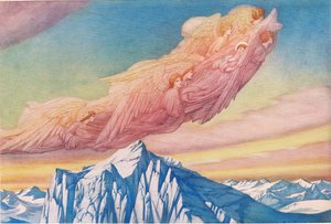 聖キャサリン。 「あちらの小さな雲を見て、空高く舞い上がった。 風にそよぐようにそっと漂う 雪の頂を越えて 作： Sidney Meteyard