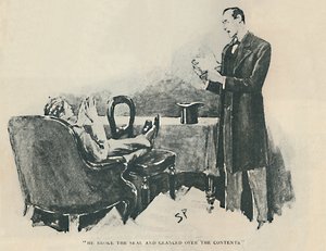 彼は封印を破り、内容をちらりと見た、1892 作： Sidney Paget