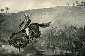 1901年、ラクナウ近くの先住民が追跡しているロバーツ中尉の狭い逃避 作： Sidney Paget