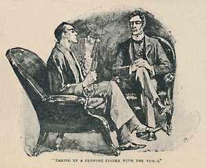 トングで光る燃えがらを取り、1892 作： Sidney Paget