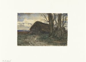 夕方の空の木の近くの羊小屋 作： Sientje Mesdag van Houten