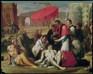 聖チャールズボロメオ（1538-84）1576年のペスト犠牲者への秘跡の管理（78610の詳細）