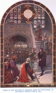 1483年頃、ウェーバリーブックカンパニーリミテッドから出版された英国の人々のカッセルの歴史から、1483年6月26日、ベイナーズ城でグロスターのリチャードデュークに王位を提供