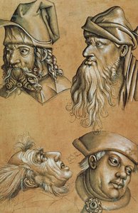 情熱シリーズの4つのヘッドの研究（ペンとインク、ウォッシュ、紙のボディカラー） 作： Sigmund Holbein