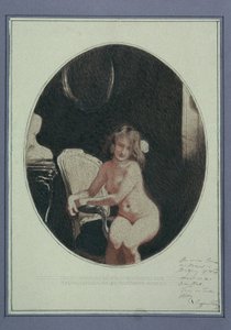座っている女性のヌード 作： Sigmund Walter Hampel