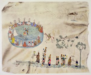 The Shoshone Sun Dance（ディアスキンに顔料） 作： Silver  Horn