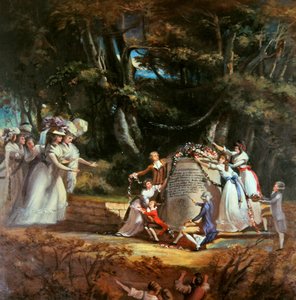 1787年にスパを訪れたオルレアン公爵夫人が健康を取り戻したことを記念して建てられたモニュメントで母を迎えるオルレアン公爵夫人の子供たち（油彩・キャンバス） 作： Silvestre Mirys