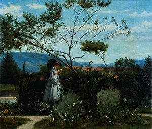 シルベストロ・レガ（1826-1895）の「庭の花の中で」。