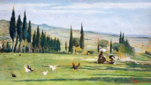 斑岩の風景」シルベストロ・レガ（1826-1895）作、油彩・キャンバス、34.5x61cm。 作： Silvestro Lega