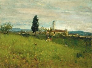 田舎の小さな教会 1877年頃（油彩・板） 作： Silvestro Lega