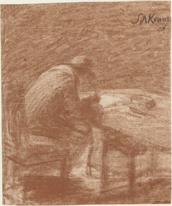 テーブルで書いている男 作： Simon Andreas Krausz
