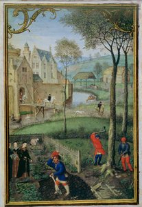 追加 18855 f.108 3 月: 木の伐採、Book of Hours、1540 年頃 (ベラム)