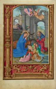 キリスト降誕、1525〜30年頃（テンペラ、金のペンキ、羊皮紙の葉） 作： Simon Bening