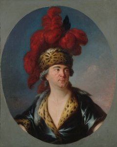 劇中のジンギスカンとしてのアンリ＝ルイ・ルカインの肖像 1728-1778...、1750 年代の終わり。 作： Simon Bernard Lenoir