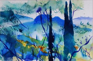 コルフ、パゴイ近郊、2005年（紙に水彩画） 作： サイモン・フレッチャー
