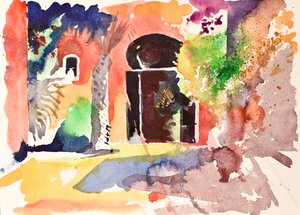 コートとドア、2016年（水彩画） 作： サイモン・フレッチャー