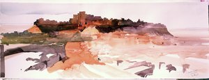 砂漠の城塞、ジャイセルメール、2007年（紙に水彩画） 作： サイモン・フレッチャー