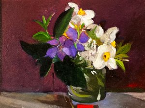 ジュリーの花（油彩、キャンバス、ボード）