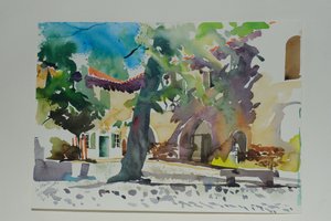 ヴィルヌヴェット広場、2009年（紙に水彩画）