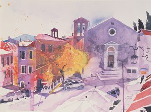 ガリバルディ広場、モンタルチーノ、2002年 （紙に水彩画） 作： サイモン・フレッチャー