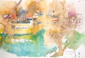 雨と黄色いボート、2000年（水彩画） 作： サイモン・フレッチャー