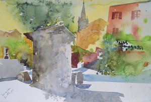 ソクル・ア・ヴィラール、フランス、2003年（水彩画） 作： サイモン・フレッチャー