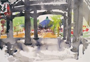 天橋立、寺院入口（水彩・紙） 作： サイモン・フレッチャー