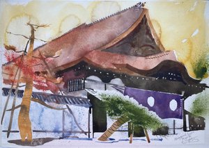 包まれた木 京都 2000年 （水彩） 作： サイモン・フレッチャー