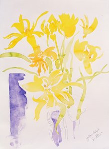 黄色いチューリップ、2000年（水彩画） 作： サイモン・フレッチャー