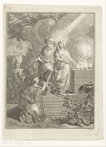 家長アブラハムと真実の寓話的なタイトル ページ タイトルページ: Arnold Hoogvliet, Abraham the Patriarch, in XII Boeken, s.a. 作： Simon Fokke