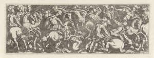 Gevecht tussen cavaleristen en Infantrysten 騎兵（シリーズタイトル） Faecvnda は Phaebus の最愛の人であり、熱心な天才の男性に感謝する Florentia は、水星がベテランのクライアントを彫った胸の力によって pvgnas によって十分に示されています (シリーズ タイトル) 作： Simon Frisius
