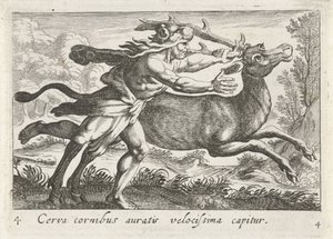 Hercules vangt de Hind van Cerynea 金色の角を持つシカは非常に速く捕まえられます (オブジェクトのタイトル) Herculische theme