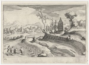 チャペルのある丘陵風景 南欧の風景（連載タイトル） Topographia variarum regionum (シリーズタイトル) 作： Simon Frisius