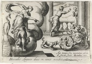 Jonge Hercules wurgt twee slangen Hercules Angues duos in cunis occidit (title on object) Herculische thema