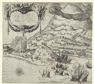 1605年、ティドールにおけるオランダ軍によるポルトガル軍への勝利（左の図版） 作： Simon Frisius