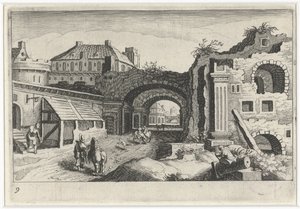 廃墟のある街並み 南欧の風景（連載タイトル） Topographia variarum regionum (シリーズタイトル) 作： Simon Frisius