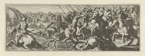 Veldslag bij een rivier 騎兵（シリーズタイトル） Faecvnda は Phaebus の最愛の人であり、熱心な天才の男性に感謝している Florentia は、pvgnas によって十分に示され、Mercury がベテランのクライアントを彫った胸の力によってエンテア (シリーズ タイトル) 作： Simon Frisius