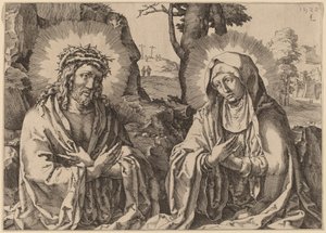 救世主と聖母 作： Simon Frisius after Lucas van Leyden