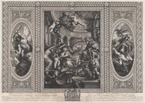 ジェームズの治世の恩恵を示す寓意的な場面、中央、ワイズ ガバメント トランプ...、1720 年。 作： Simon Gribelin