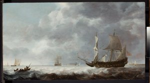 1640年頃、オランダの港の近くの海の風 作： Simon Jacobsz. Vlieger