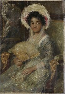 ファンを持つ若い女性、c。 1906年（キャンバスに油彩） 作： Simon Maris
