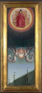 聖ベルタンの魂は天国に運ばれます（聖ベルタン修道院の祭壇画）。 1459年頃 作： Simon Marmion