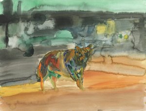 City coyote, 2019（紙に水彩とグワッシュ） 作： Simon Neville