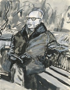 本を読む男、2019年（紙にインクとアクリル絵の具ペン） 作： Simon Neville