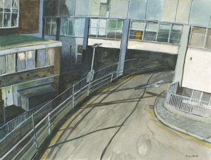 鉄道駅タクシー入口、2019年（紙に水彩＆ガッシュ） 作： Simon Neville