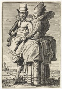 1625年頃の流行に合わせた服装の男女 作： Simon Poelenburg (attributed to)