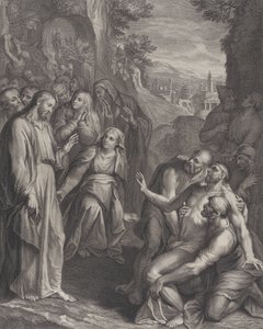 ラザロの復活、左側にキリストが立っている。 1729年。