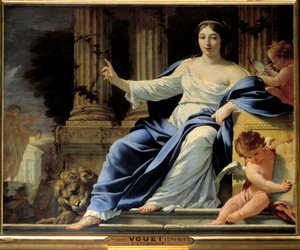 エロクエンス。エロキューズのミューズ、ポリミーを表現したもの。シモン・ヴーエ（1590-1649）による絵画 17世紀 日0.81×1m