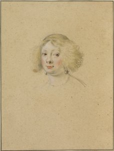 真珠のイヤリングを持つ若い女性の肖像 作： Simon Vouet